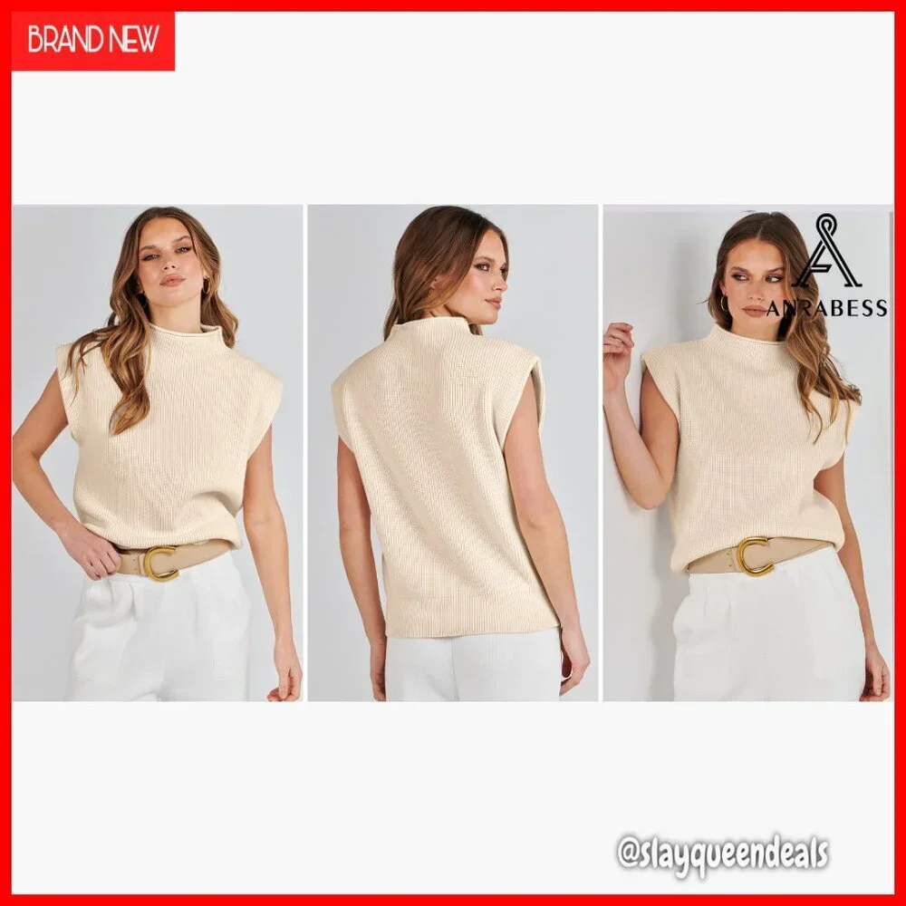 Mock Neck Sleeveless Sweater Vest Cap Sleeve Knit Pullover Tank Top